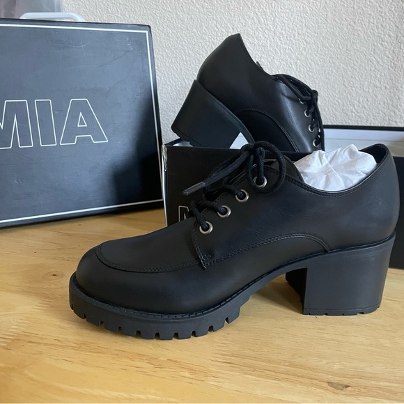 NWT Mia Vicki Black Chunky Heeled Oxford Platform Lace-Up Shoes Size 7.5M - Picture 6 of 8